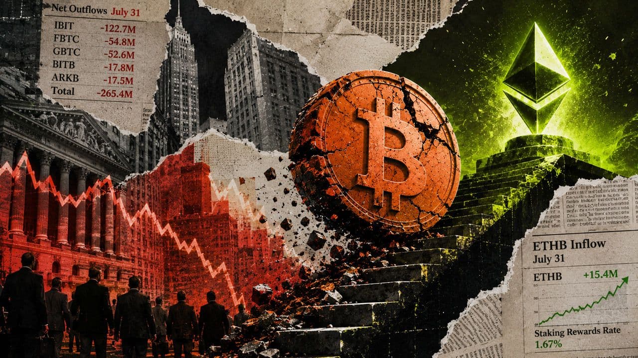 Bitcoin ETFs Post $265M Outflow as BlackRock's Staked Ether Fund Props Up Ethereum Gains